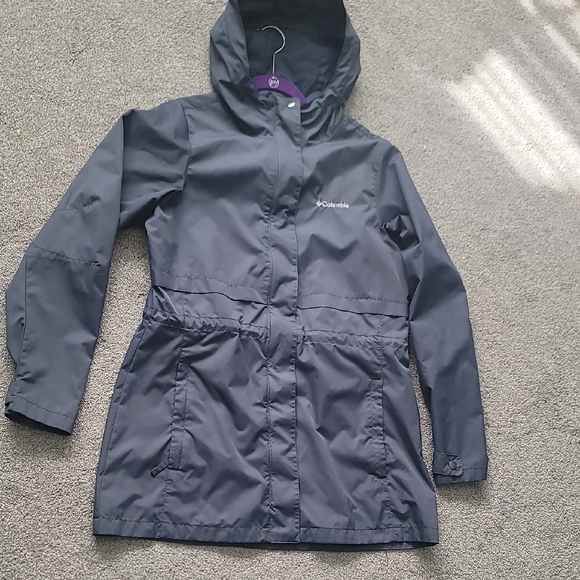 Columbia Charcoal Hooded Raincoat - Picture 1 of 8